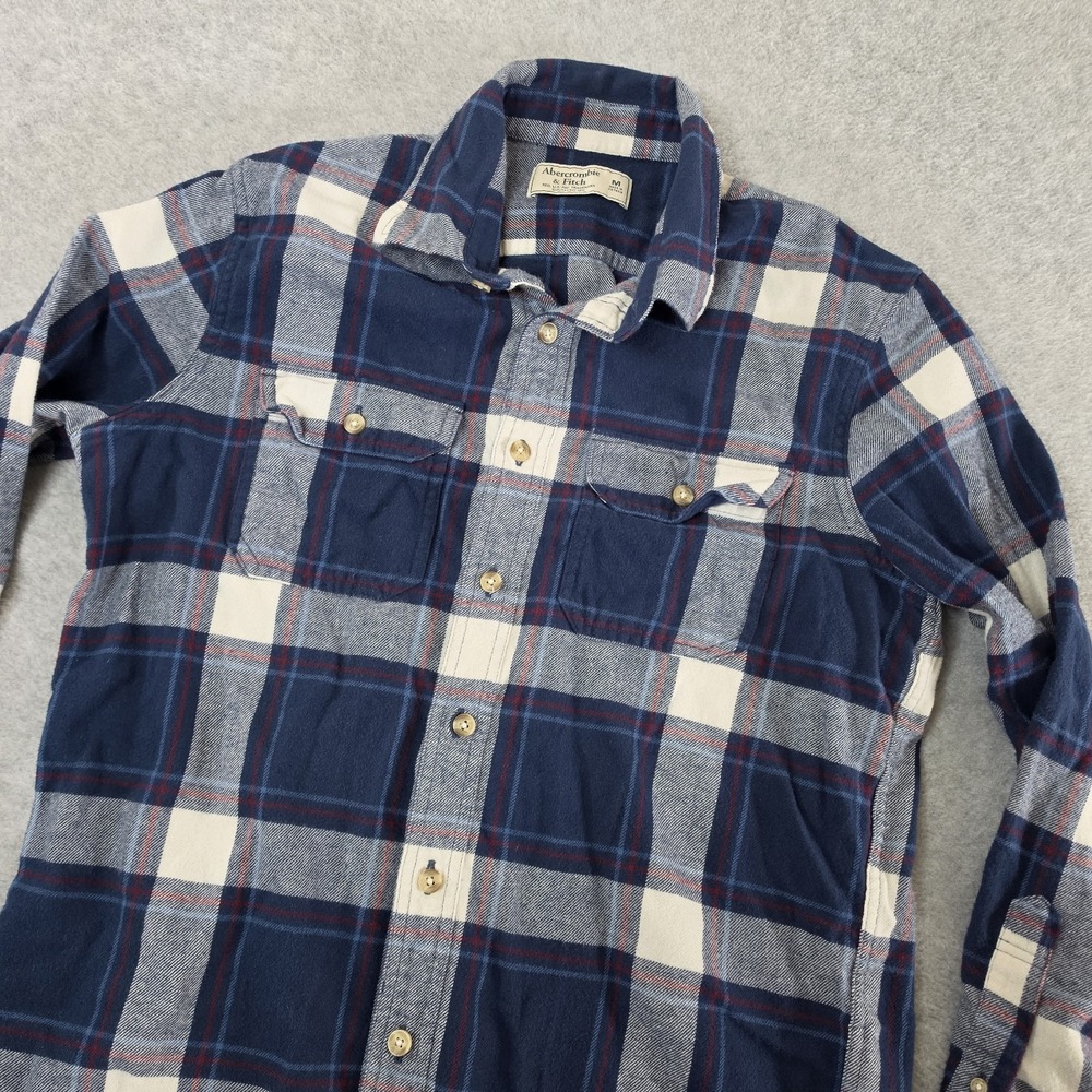 Abercrombie & Fitch Men Plaid Flannel Shirt Blue Red Size Medium Muscle Fit